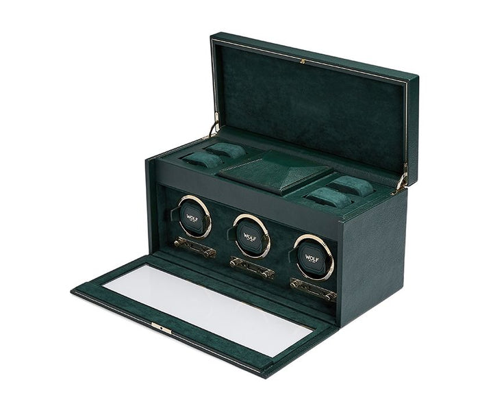 Wolf British Racing Green Triple Watch Winder - Michael Jones Jeweller