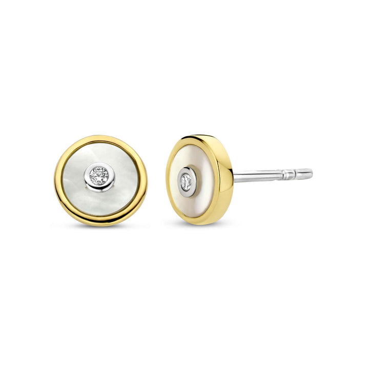 Ti Sento Yellow Gold Plated Mother of Pearl White and Cubic Zirconia Stud Earrings