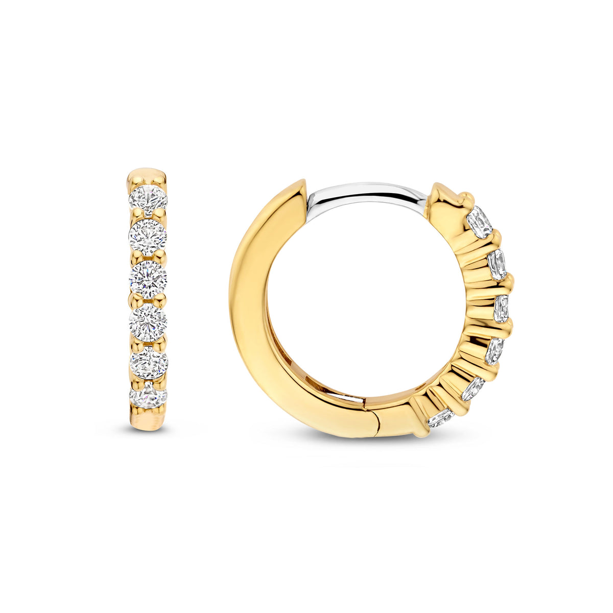 Ti Sento Yellow Gold Plated Cubic Zirconia Small 14mm Huggy Hoop Earrings - Michael Jones Jeweller