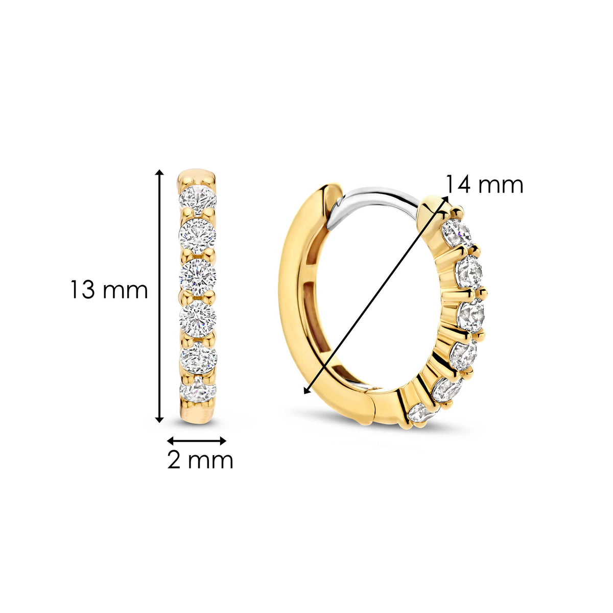 Ti Sento Yellow Gold Plated Cubic Zirconia Small 14mm Huggy Hoop Earrings - Michael Jones Jeweller