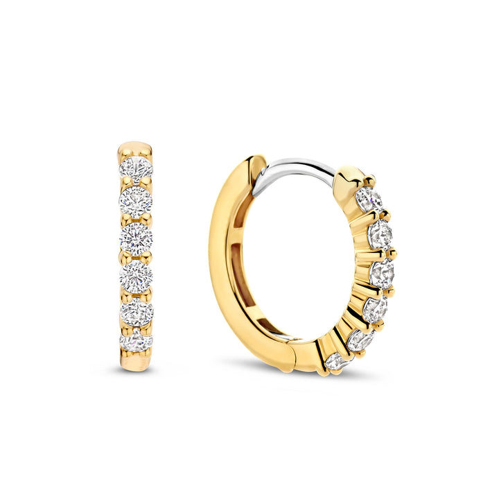 Ti Sento Yellow Gold Plated Cubic Zirconia Small 14mm Huggy Hoop Earrings - Michael Jones Jeweller
