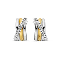 Ti Sento Yellow Gold Plated Cubic Zirconia Crossover Huggy Hoop Earrings - Michael Jones Jeweller