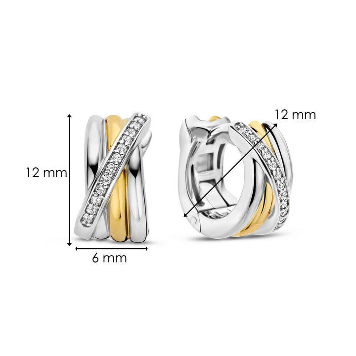 Ti Sento Yellow Gold Plated Cubic Zirconia Crossover Huggy Hoop Earrings