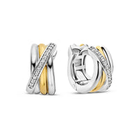 Ti Sento Yellow Gold Plated Cubic Zirconia Crossover Huggy Hoop Earrings - Michael Jones Jeweller
