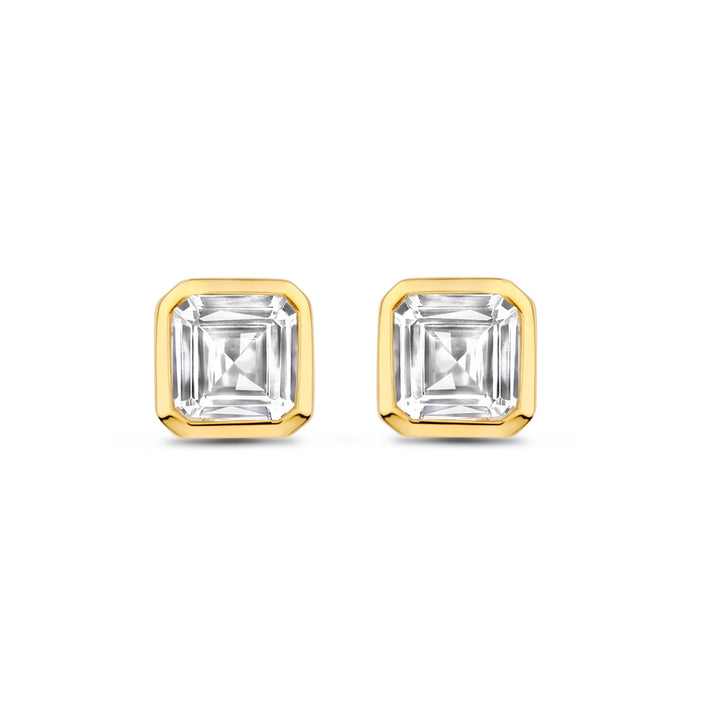 Ti Sento Yellow Gold Plated Square Cubic Zirconia Stud Earrings - Michael Jones Jeweller