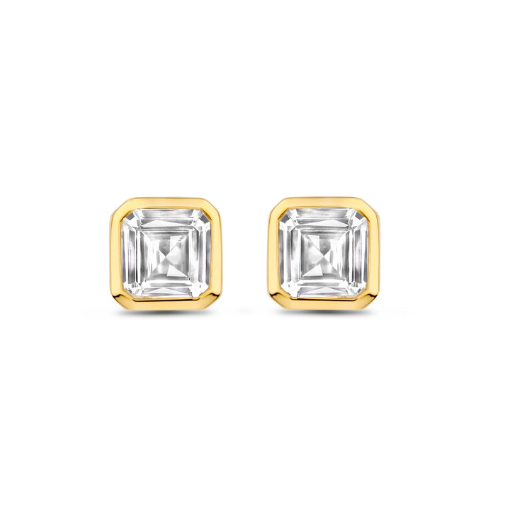 Ti Sento Yellow Gold Plated Square Cubic Zirconia Stud Earrings