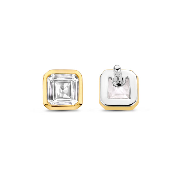 Ti Sento Yellow Gold Plated Square Cubic Zirconia Stud Earrings