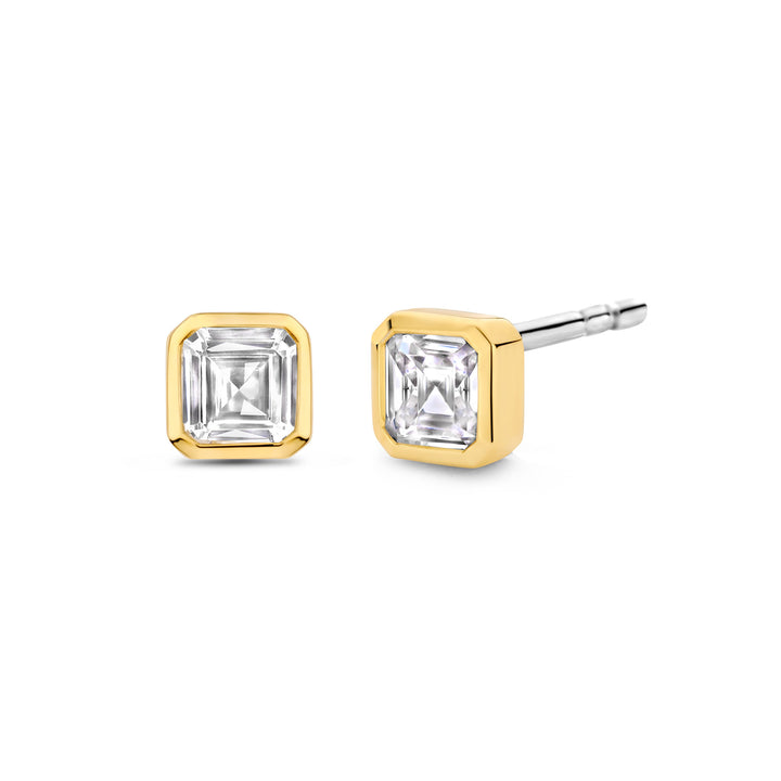 Ti Sento Yellow Gold Plated Square Cubic Zirconia Stud Earrings - Michael Jones Jeweller