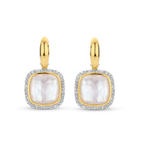 Ti Sento Yellow Gold Plated Mother of Pearl White and Cubic Zirconia Drop Hoop Earrings - Michael Jones Jeweller