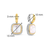 Ti Sento Yellow Gold Plated Mother of Pearl White and Cubic Zirconia Drop Hoop Earrings