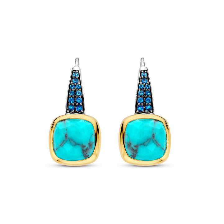 Ti Sento Yellow Gold Plated Turquoise Blue and Blue Cubic Zirconia Drop Earrings 7969TQ