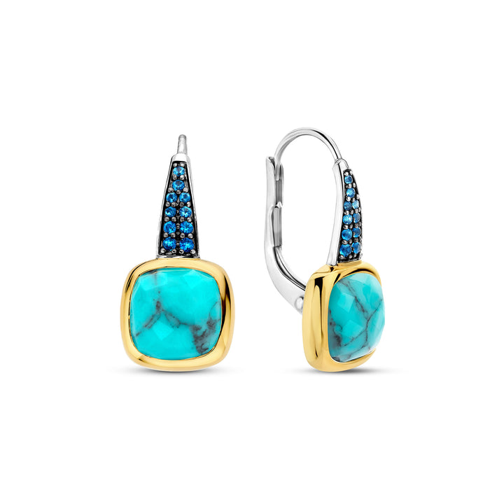 Ti Sento Yellow Gold Plated Turquoise Blue and Blue Cubic Zirconia Drop Earrings
