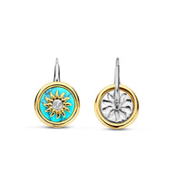 Ti Sento Yellow Gold Plated Turquoise Blue and Cubic Zirconia Sun Disc Drop Earrings