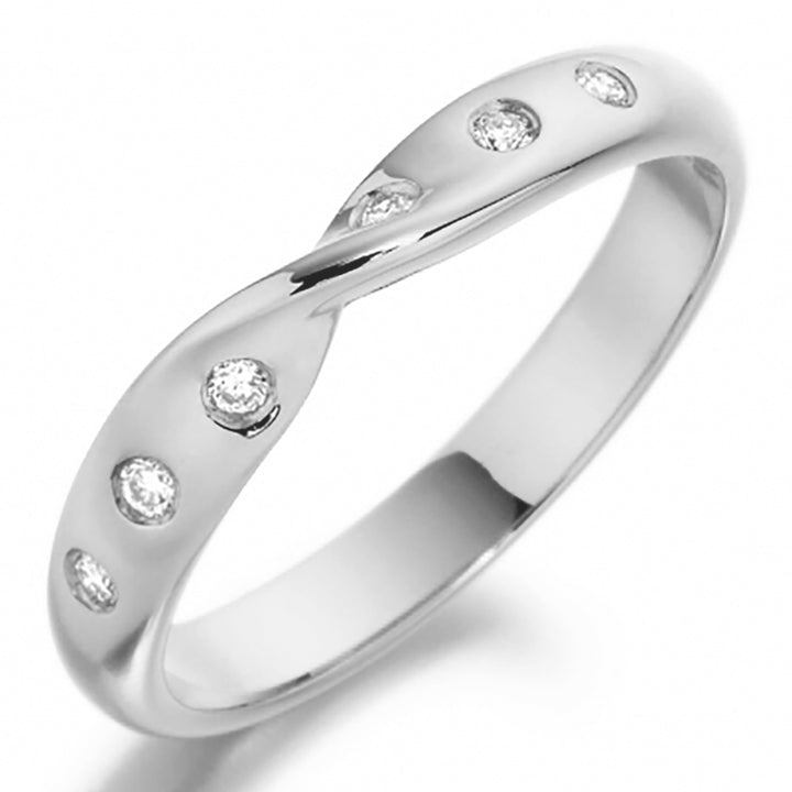 3mm Shaped Diamond Set Platinum Wedding Ring