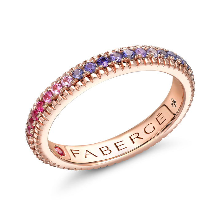 Fabergé Colours of Love Rose Gold Rainbow Multicoloured Gemstone Set Fluted Ring - Michael Jones Jeweller