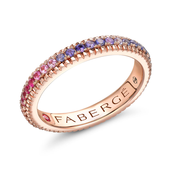 Fabergé Colours of Love Rose Gold Rainbow Multicoloured Gemstone Set Fluted Ring