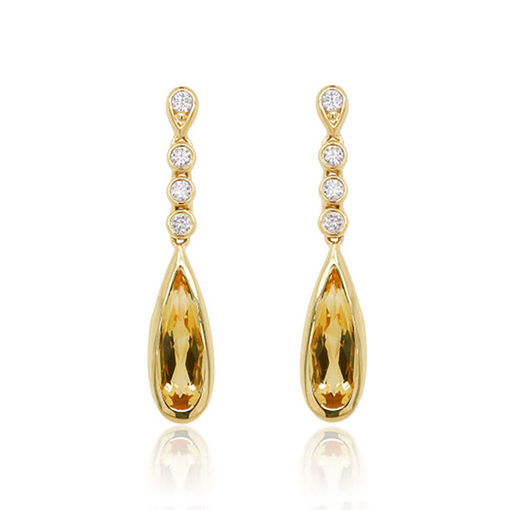 Citrine and Diamond 9ct Yellow Gold Drop Earrings - Michael Jones Jeweller