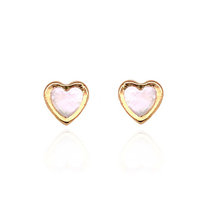 Mother of Pearl 9ct Yellow Gold Heart Stud Earrings - Michael Jones Jeweller