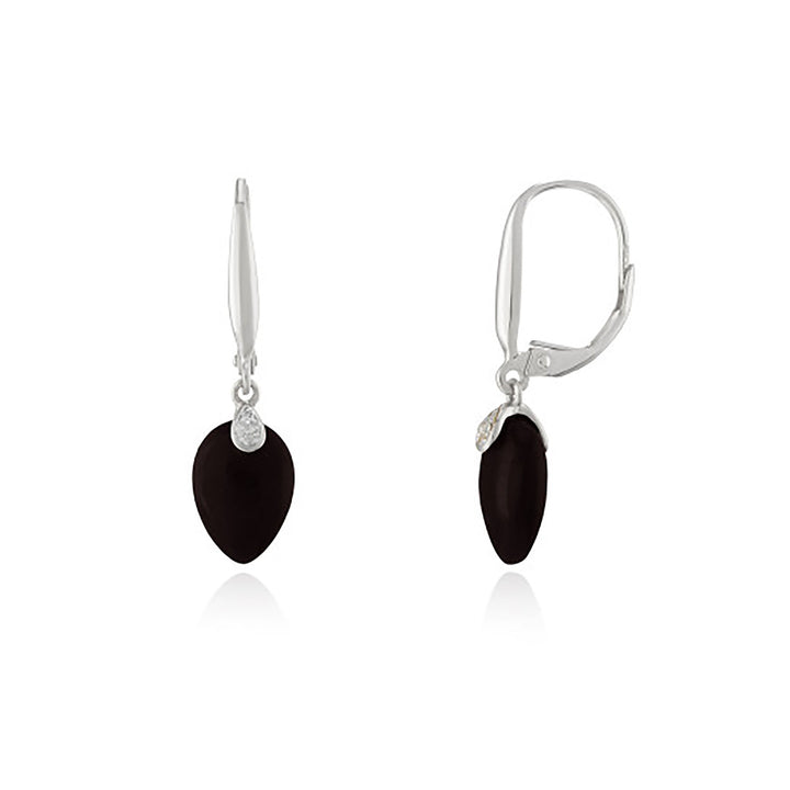 Onyx and Diamond 9ct White Gold Drop Earrings