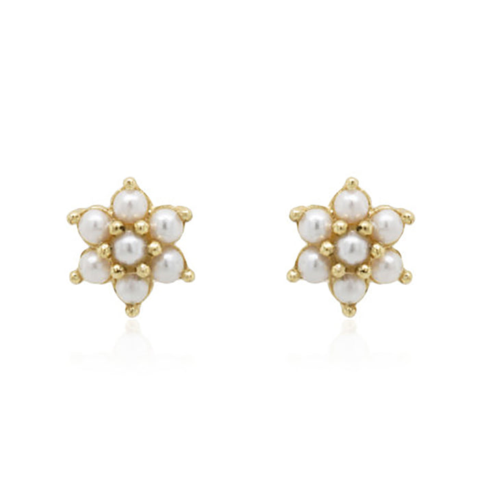 Cultured Pearl 9ct Yellow Gold Flower Cluster Stud Earrings