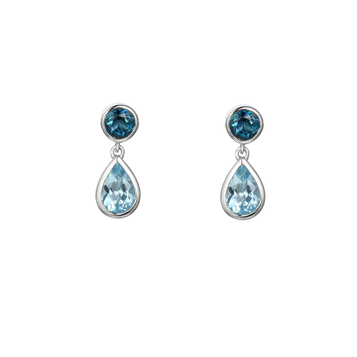 Amore Silver Duo Bleu Topaz Drop Earrings