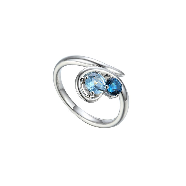 Amore Swoosh Blue Topaz Silver Ring - Michael Jones Jeweller