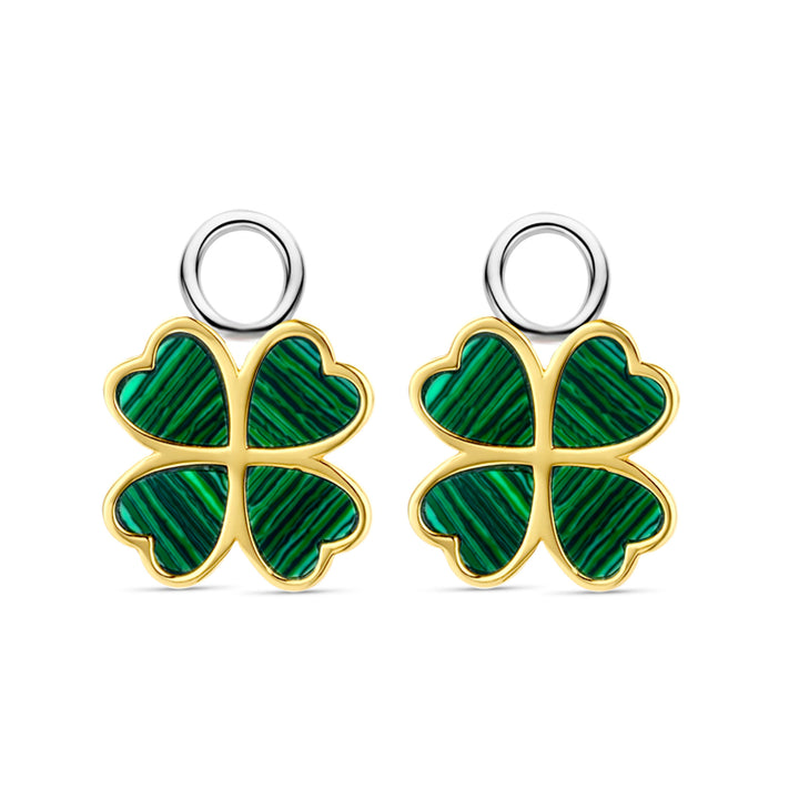 Ti Sento Yellow Gold Plated Malachite Green Clover Leaf Ear Charms - Michael Jones Jeweller