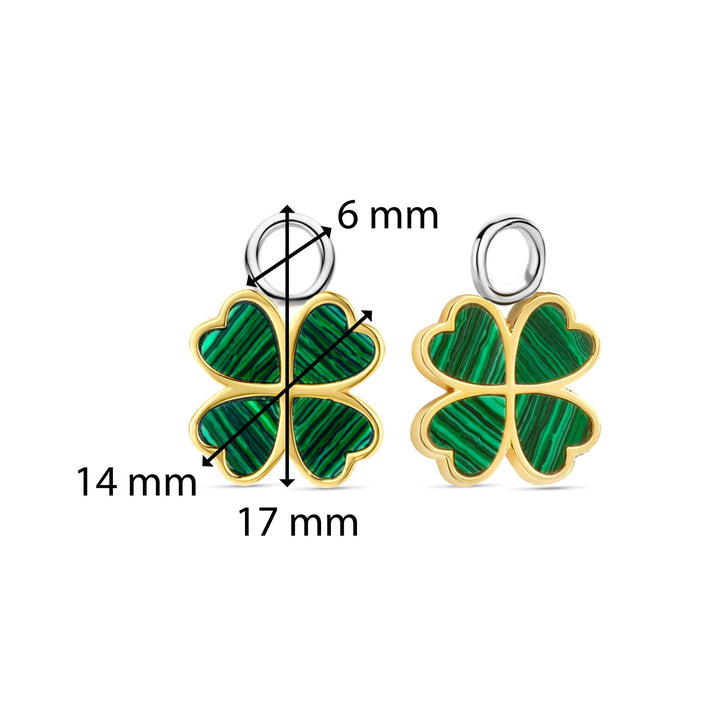 Ti Sento Yellow Gold Plated Malachite Green Clover Leaf Ear Charms