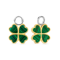 Ti Sento Yellow Gold Plated Malachite Green Clover Leaf Ear Charms
