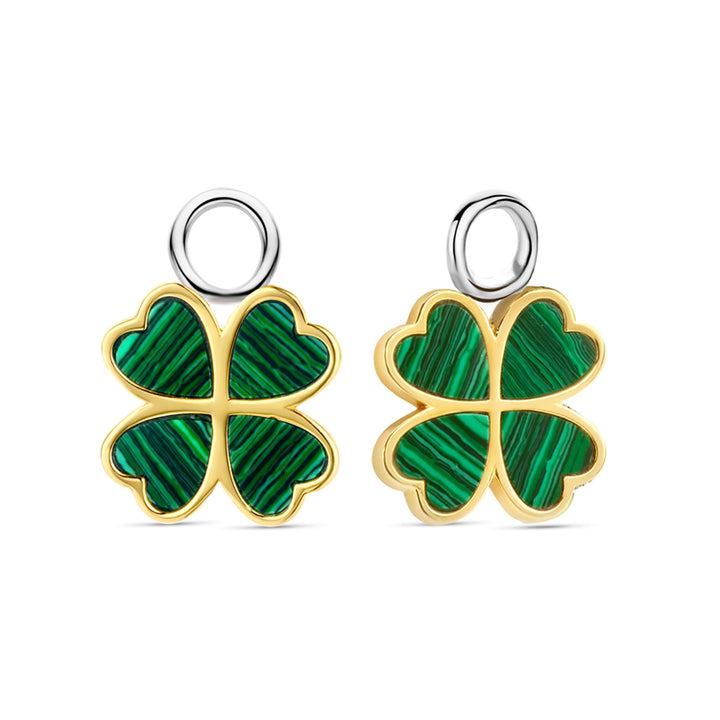 Ti Sento Yellow Gold Plated Malachite Green Clover Leaf Ear Charms - Michael Jones Jeweller