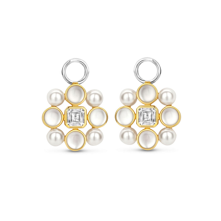 Ti Sento Yellow Gold Plated Synthetic Pearl and Cubic Zirconia Flower Ear Charms - Michael Jones Jeweller