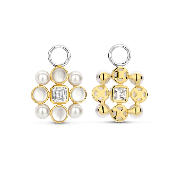 Ti Sento Yellow Gold Plated Synthetic Pearl and Cubic Zirconia Flower Ear Charms