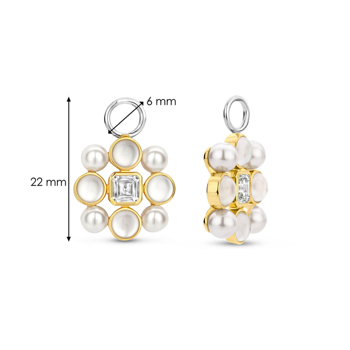 Ti Sento Yellow Gold Plated Synthetic Pearl and Cubic Zirconia Flower Ear Charms