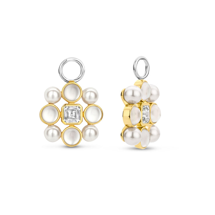 Ti Sento Yellow Gold Plated Synthetic Pearl and Cubic Zirconia Flower Ear Charms - Michael Jones Jeweller