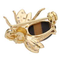 Bee Citrine Black Agate Tigers Eye and Diamond 18ct Yellow Gold Brooch - Michael Jones Jeweller