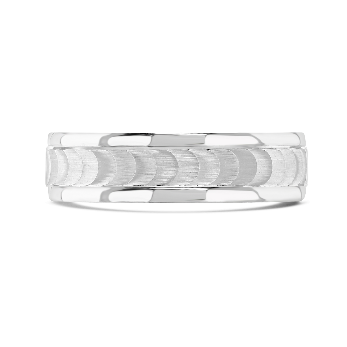 6mm Eclipse 9ct White Gold Patterned Wedding Ring - Michael Jones Jeweller
