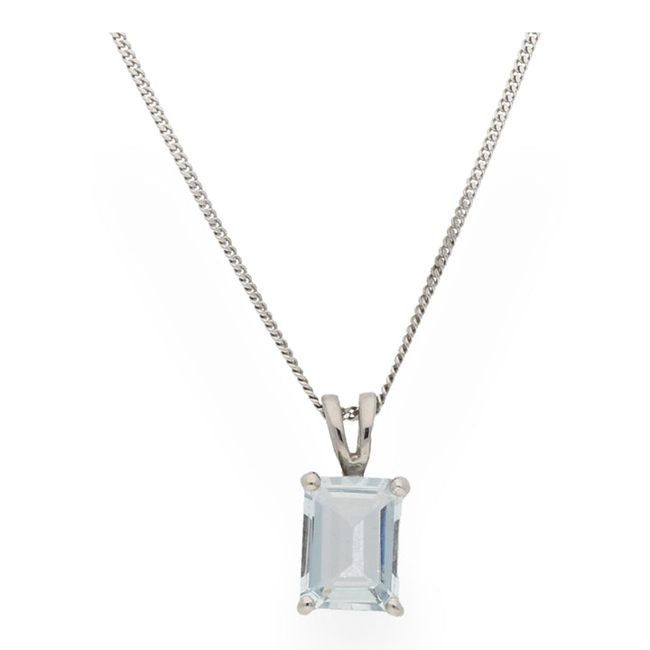 9ct White Gold Aquamarine Pendant - Michael Jones Jeweller