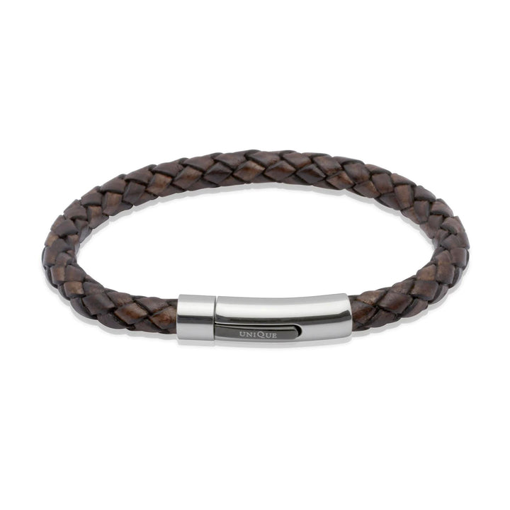 Unique & Co Antique Dark Brown Leather with Stainless Steel Clasp 21cm