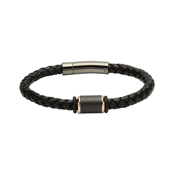 Unique & Co Black Leather Carbon Fibre Bracelet 23cm - Michael Jones Jeweller