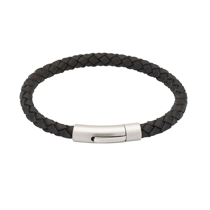 Unique & Co Black Leather Bracelet with Stainless Steel Clasp 23cm