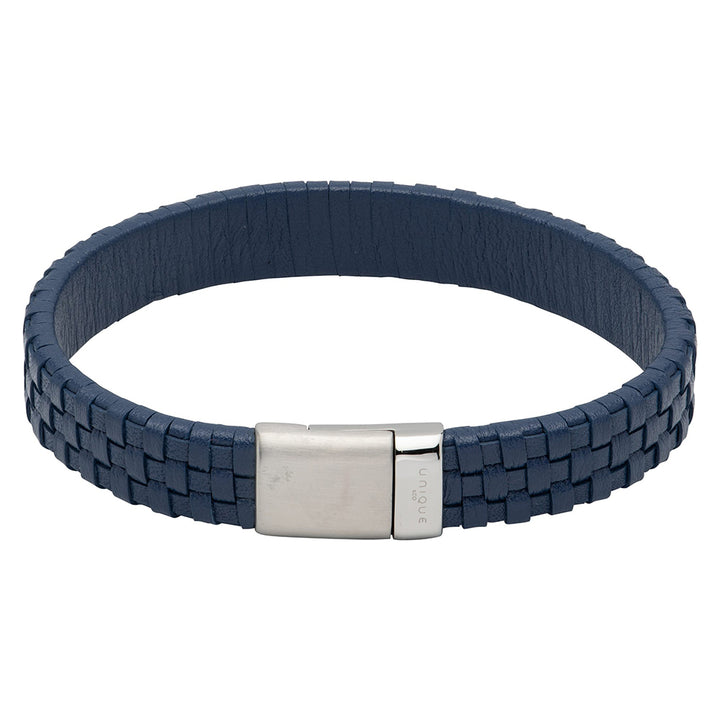 Unique & Co Navy Leather Bracelet with Stainless Steel Clasp 19cm - Michael Jones Jeweller