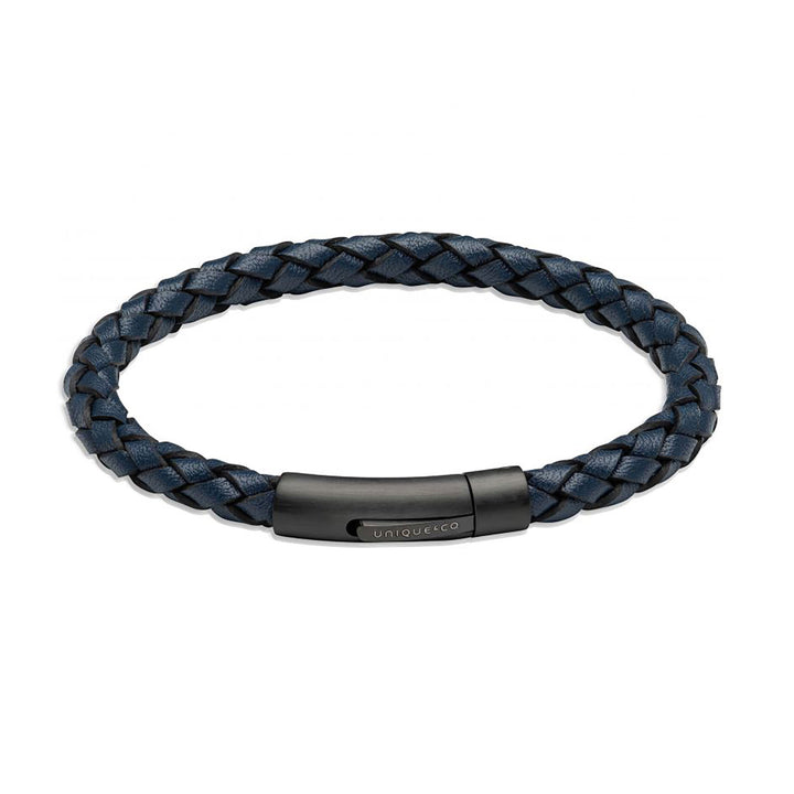 Unique & Co Navy Leather Bracelet With Stainless Steel Clasp 19cm