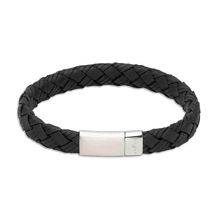 Unique & Co Black Leather Bracelet With Stainless Steel Clasp 21cm