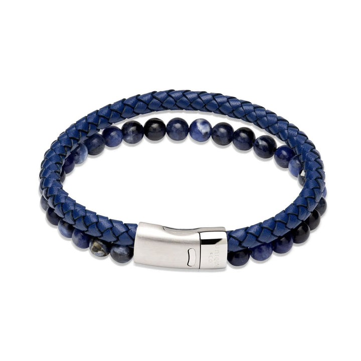 Unique & Co Blue Leather Bracelet with Blue Beads 19cm