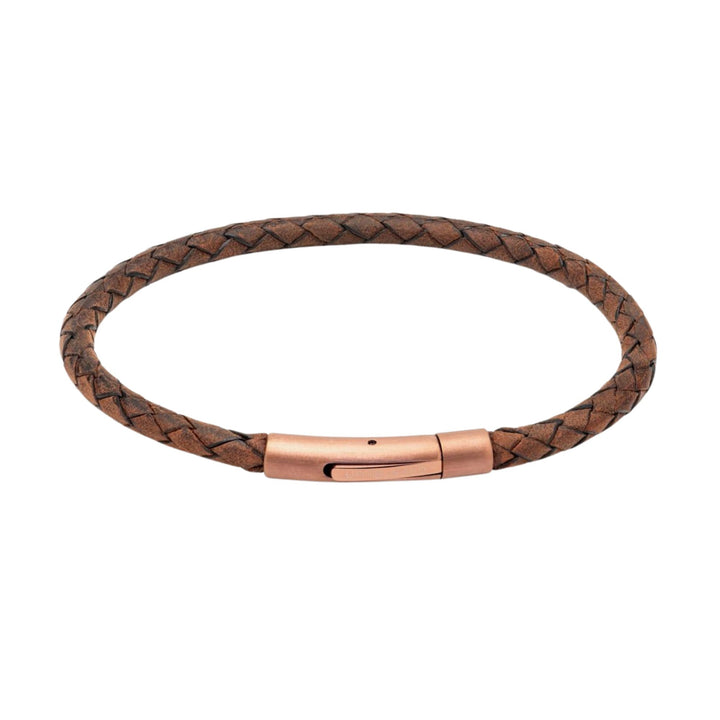 Unique & Co Dark Brown Leather Bracelet with Bronze IP Plated Clasp 21cm - Michael Jones Jeweller