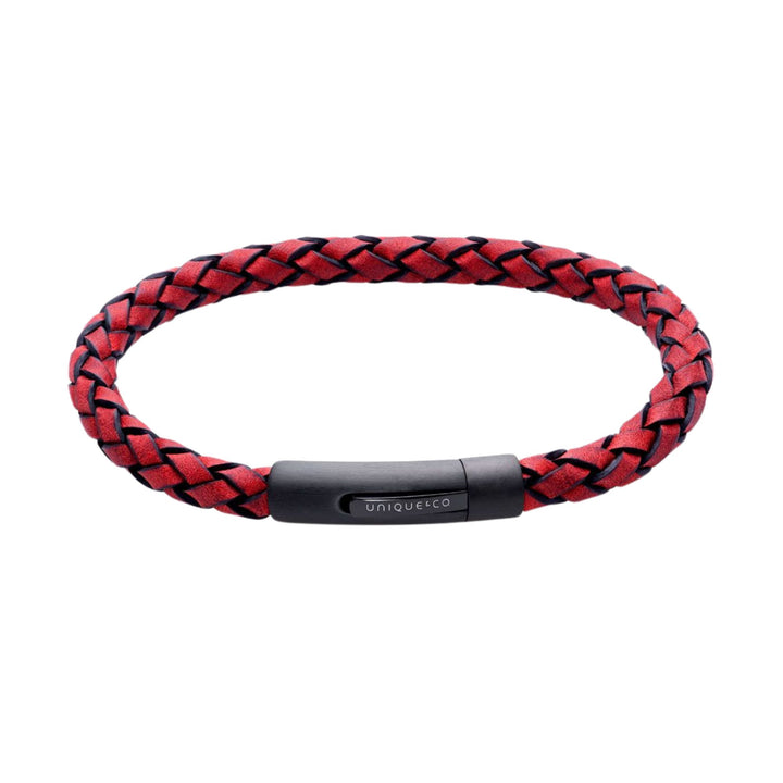 Unique & Co Antique Red Leather with Black IP Steel Clasp 21cm - Michael Jones Jeweller