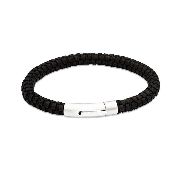 Unique & Co Black Leather Bracelet with Stainless Steel Clasp 21cm - Michael Jones Jeweller