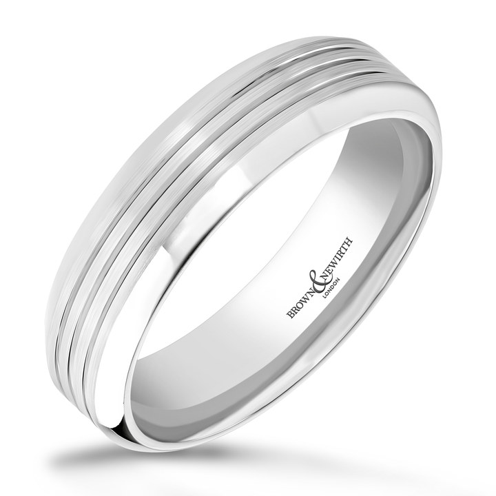 6mm Rocket 9ct White Gold Patterned Wedding Ring by Brown & Newirth - Michael Jones Jeweller