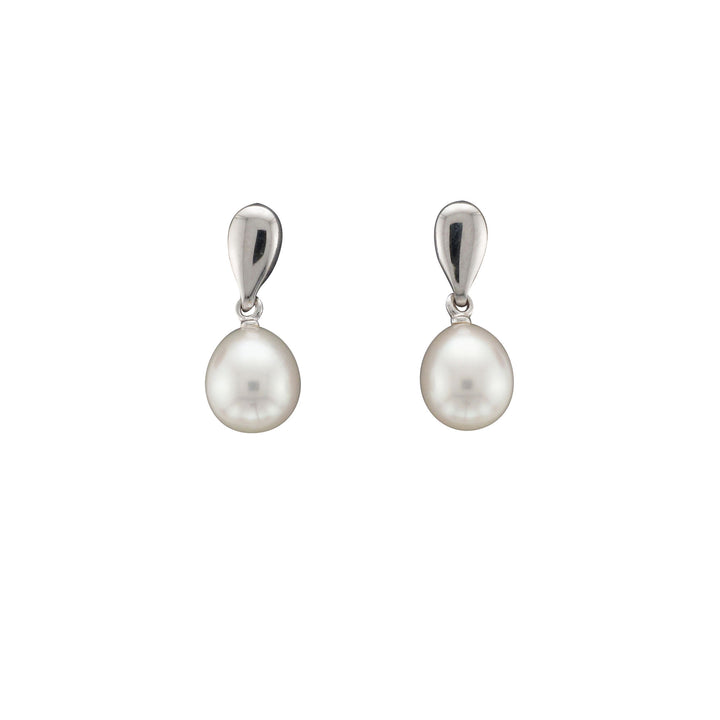 Grey Freshwater Pearl 9ct White Gold Drop Earrings - Michael Jones Jeweller