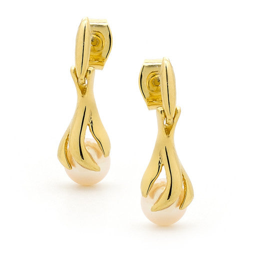 Freshwater Pearl 9ct Yellow Gold Wave Drop Earrings - Michael Jones Jeweller